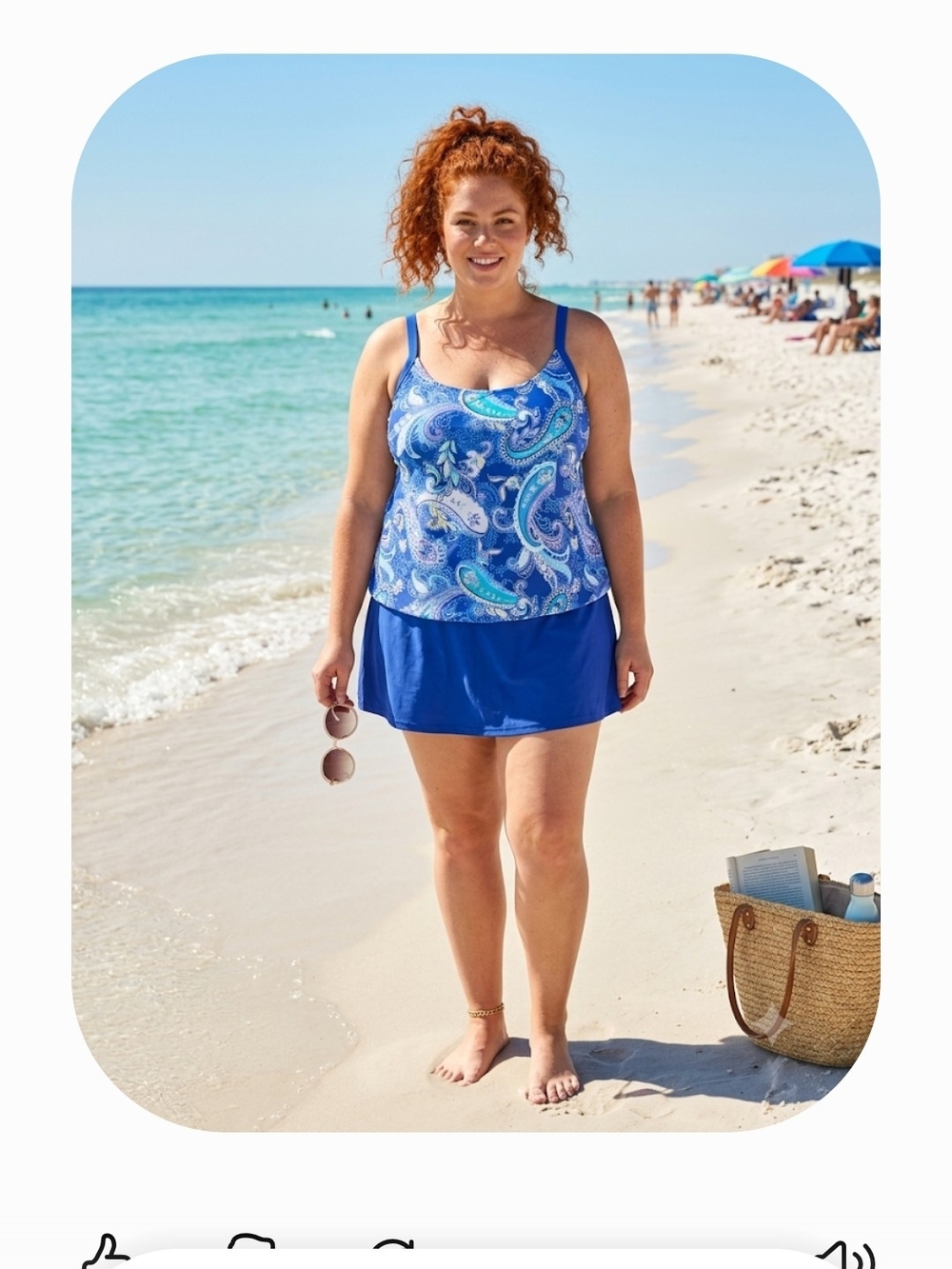 🏖Plus-Size Blue Paisley Swimdress with Bra and Skirt